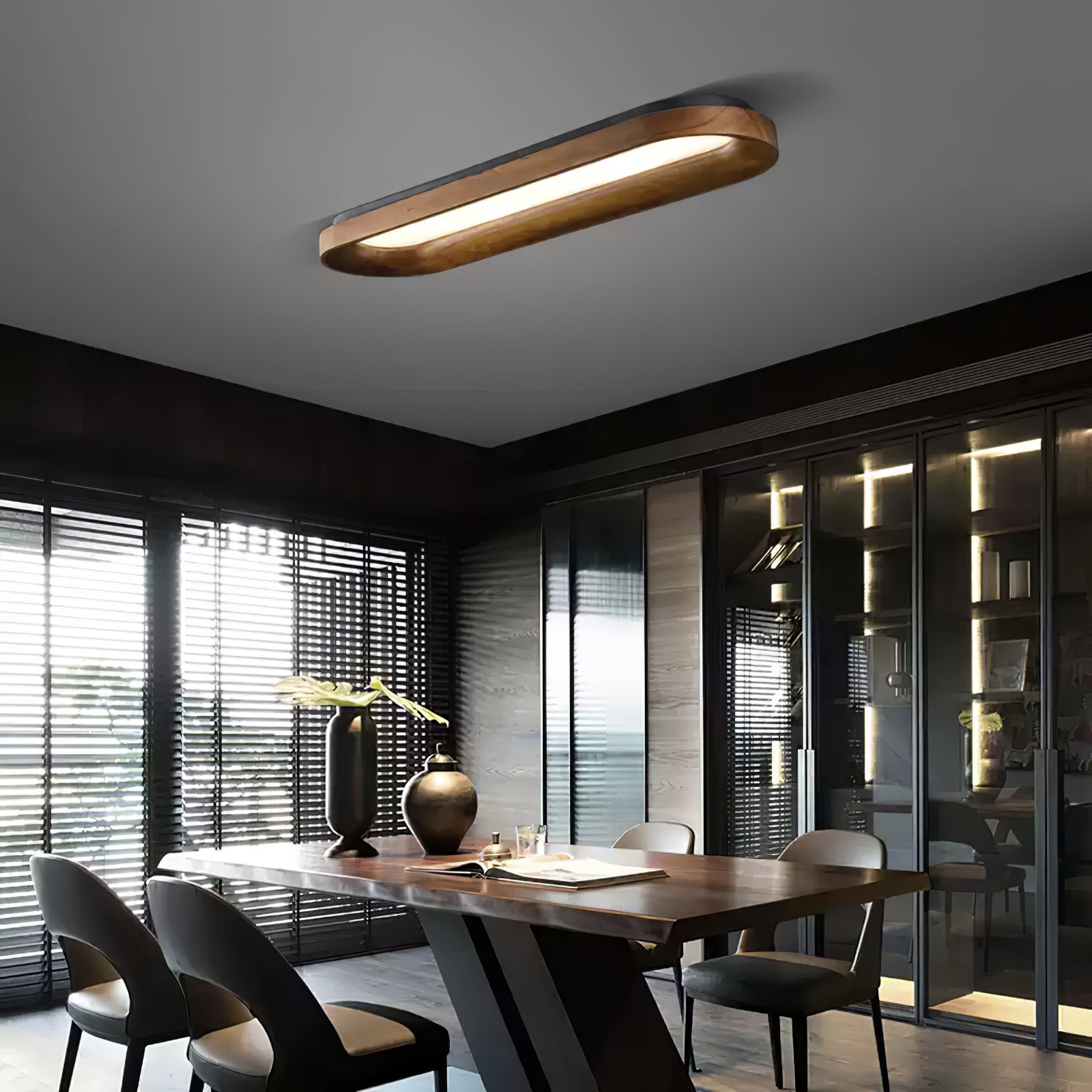 Modern Minimalist Organic Flowing Cloud LED Ceiling Light with Wood Frame and Acrylic Diffuser