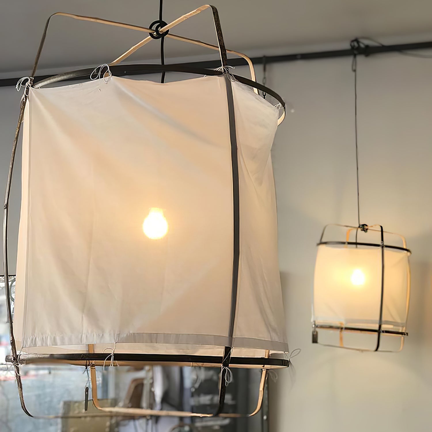 Bamboo and Linen Houselight Pendant Light Natural Organic Hanging Lamp for Living Rooms and Dining Areas