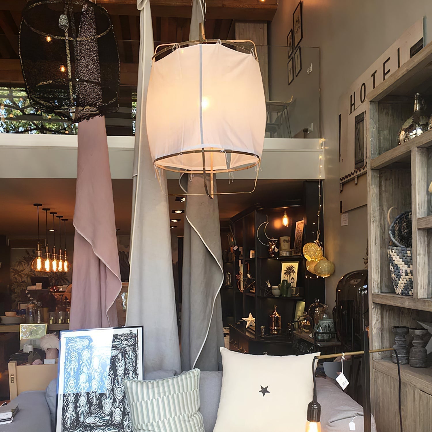 Bamboo and Linen Houselight Pendant Light Natural Organic Hanging Lamp for Living Rooms and Dining Areas
