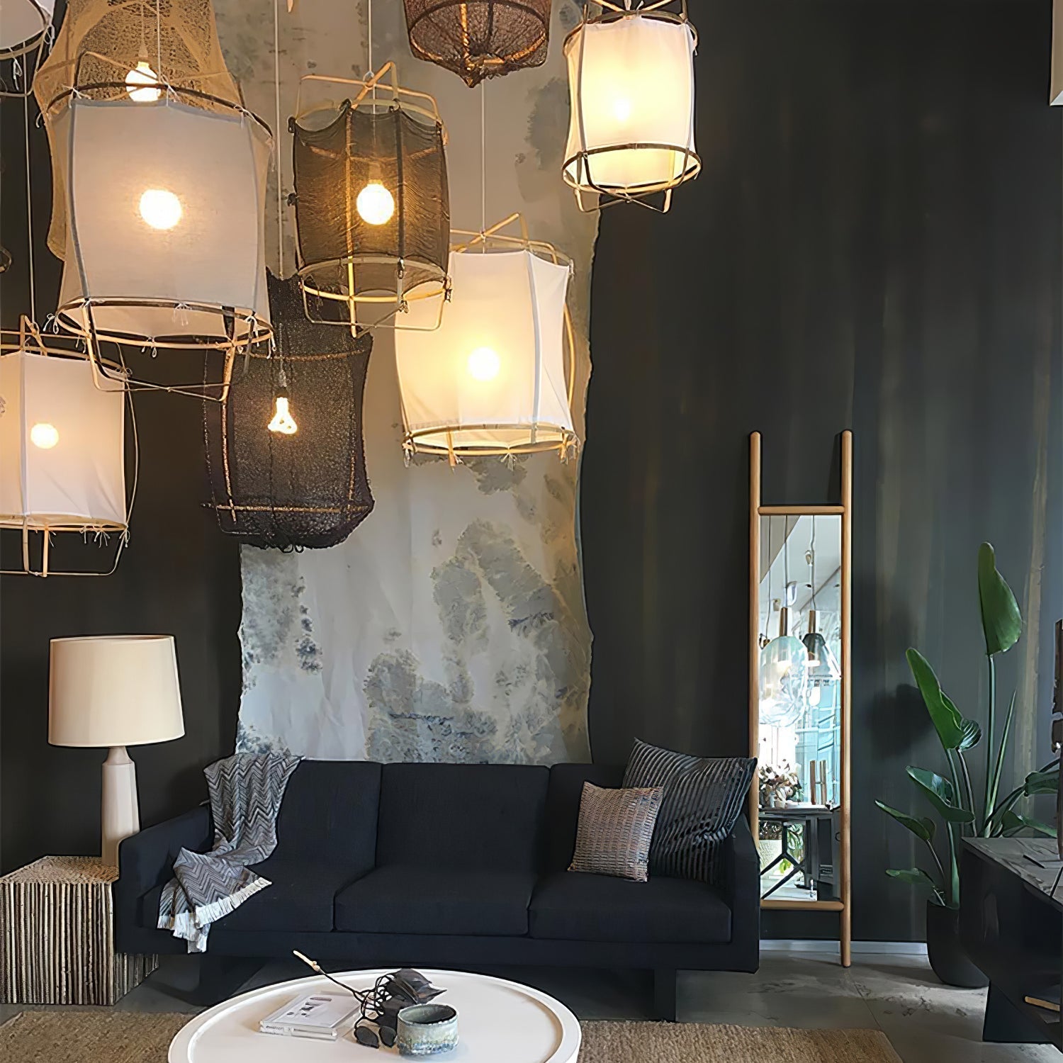 Bamboo and Linen Houselight Pendant Light Natural Organic Hanging Lamp for Living Rooms and Dining Areas