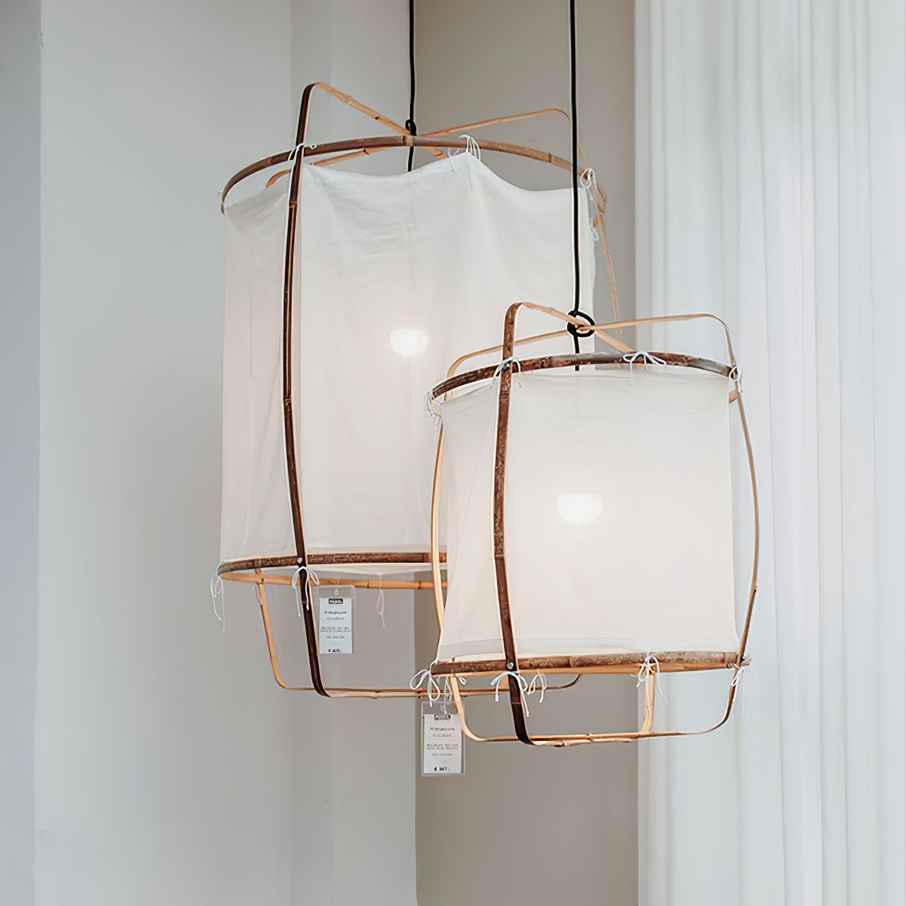 Bamboo and Linen Houselight Pendant Light Natural Organic Hanging Lamp for Living Rooms and Dining Areas