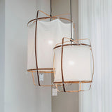 Bamboo and Linen Houselight Pendant Light Natural Organic Hanging Lamp for Living Rooms and Dining Areas