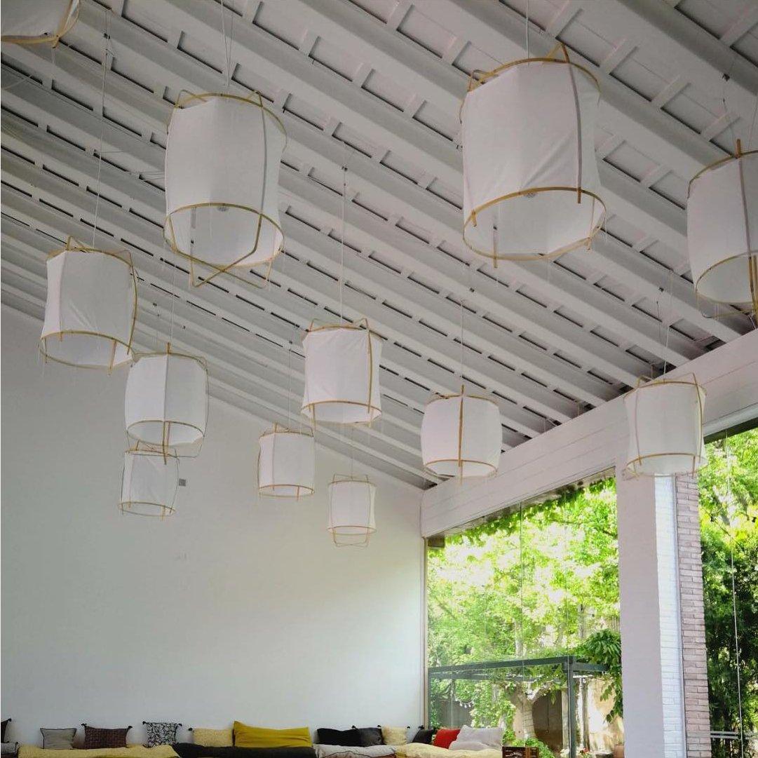 Bamboo and Linen Houselight Pendant Light Natural Organic Hanging Lamp for Living Rooms and Dining Areas