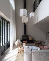 Bamboo and Linen Houselight Pendant Light Natural Organic Hanging Lamp for Living Rooms and Dining Areas