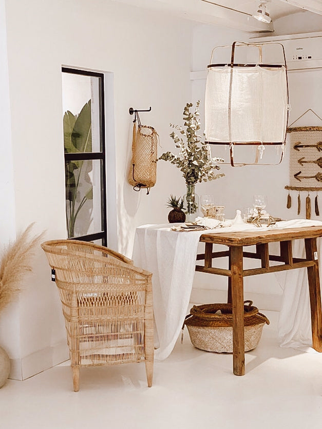 Bamboo and Linen Houselight Pendant Light Natural Organic Hanging Lamp for Living Rooms and Dining Areas