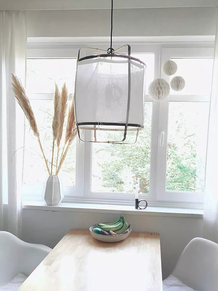 Bamboo and Linen Houselight Pendant Light Natural Organic Hanging Lamp for Living Rooms and Dining Areas