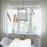 Bamboo and Linen Houselight Pendant Light Natural Organic Hanging Lamp for Living Rooms and Dining Areas