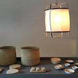 Bamboo and Linen Houselight Pendant Light Natural Organic Hanging Lamp for Living Rooms and Dining Areas