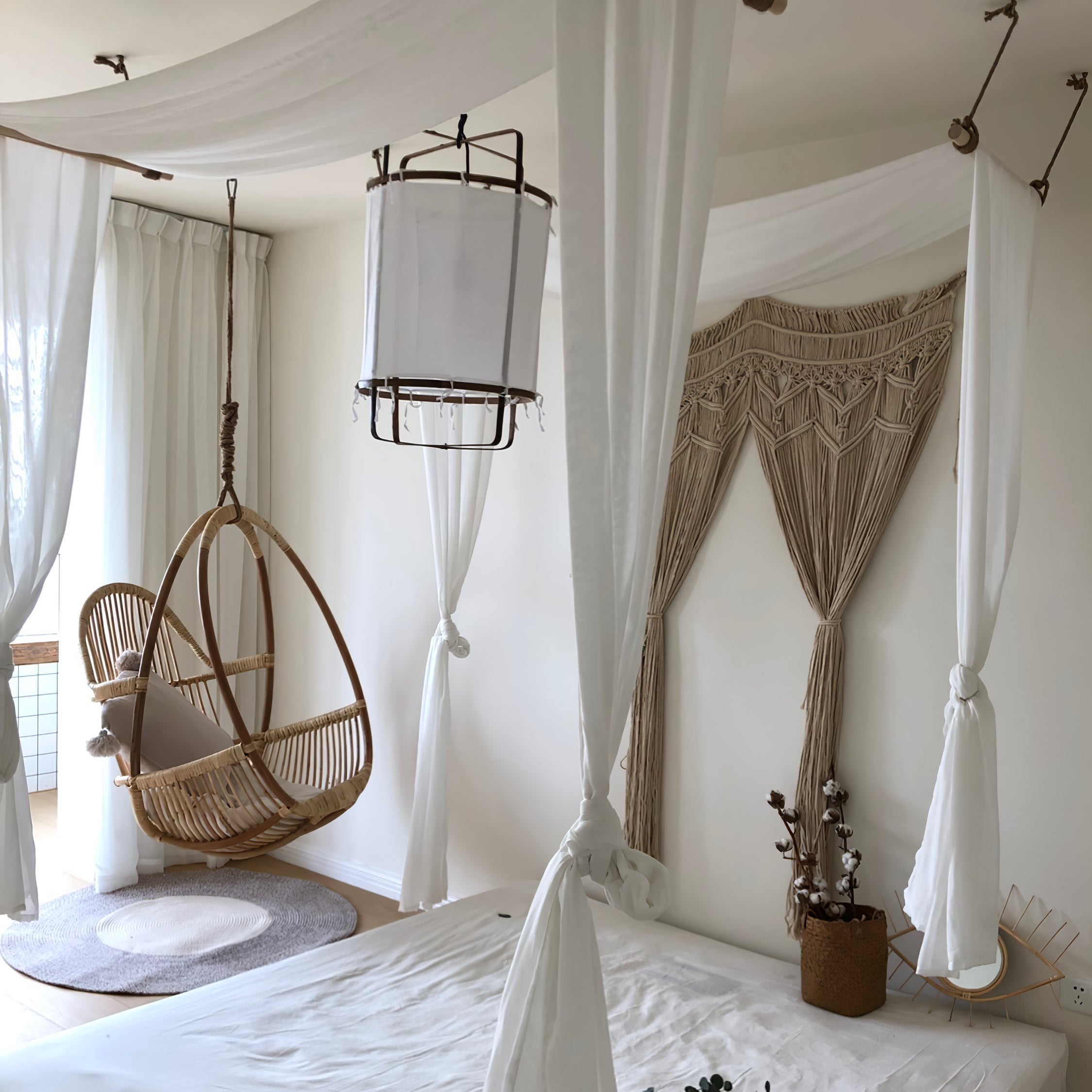 Bamboo and Linen Houselight Pendant Light Natural Organic Hanging Lamp for Living Rooms and Dining Areas