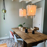Bamboo and Linen Houselight Pendant Light Natural Organic Hanging Lamp for Living Rooms and Dining Areas