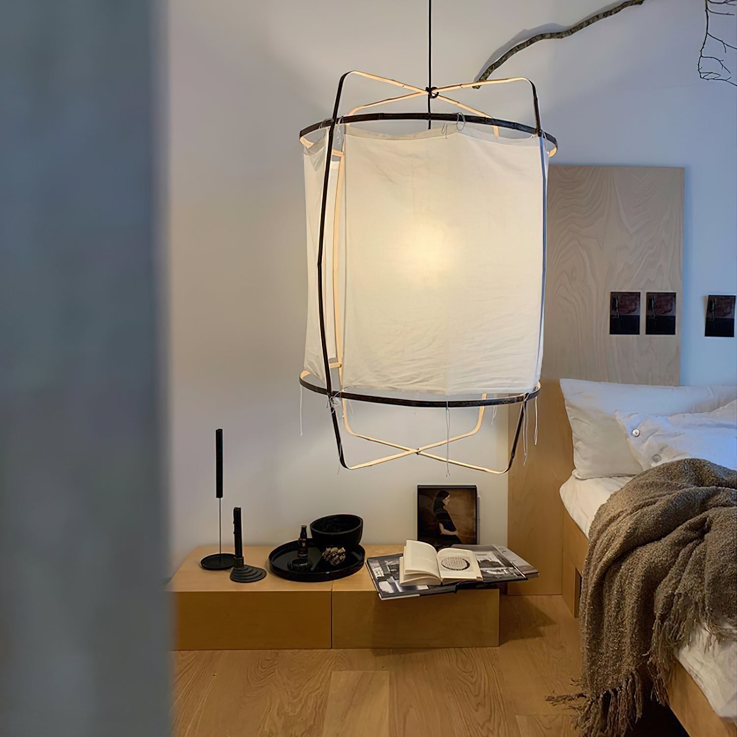 Bamboo and Linen Houselight Pendant Light Natural Organic Hanging Lamp for Living Rooms and Dining Areas