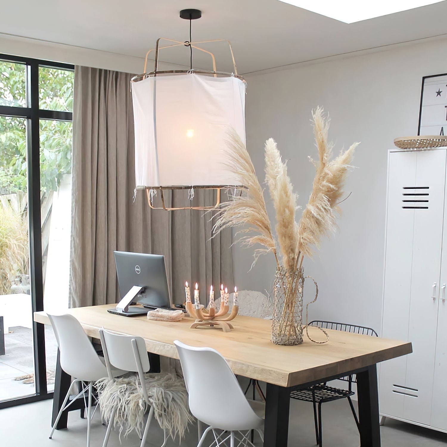 Bamboo and Linen Houselight Pendant Light Natural Organic Hanging Lamp for Living Rooms and Dining Areas