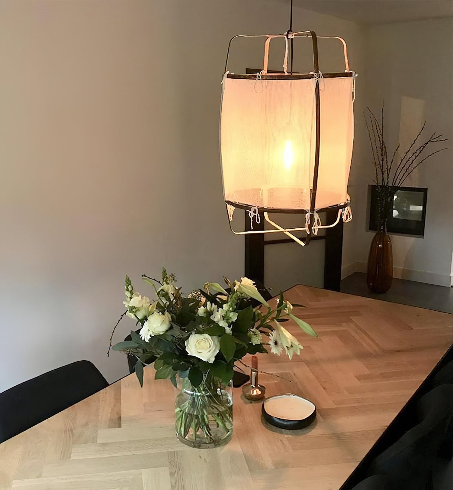 Bamboo and Linen Houselight Pendant Light Natural Organic Hanging Lamp for Living Rooms and Dining Areas