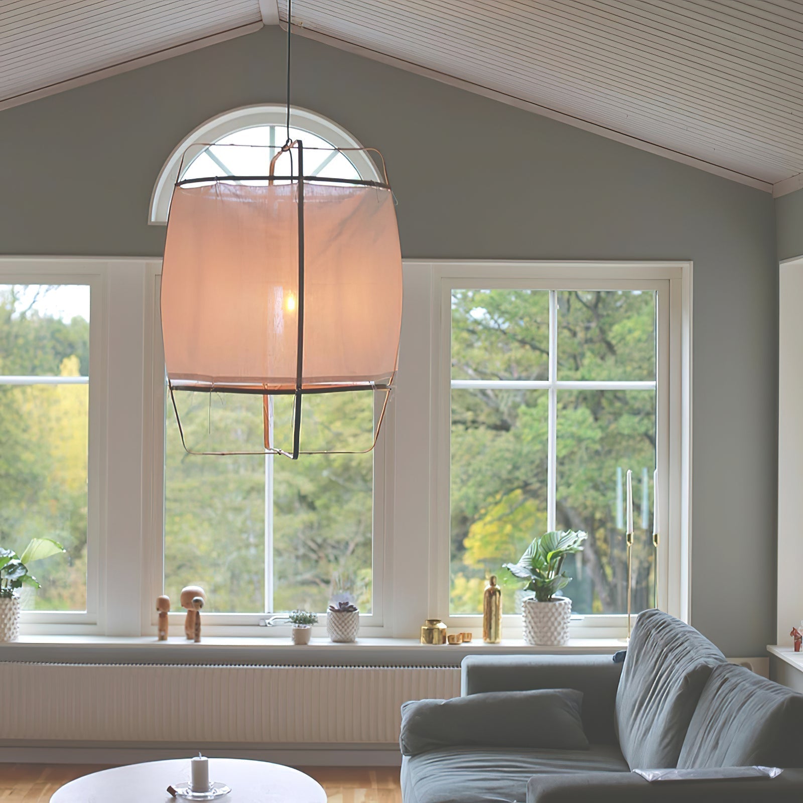 Bamboo and Linen Houselight Pendant Light Natural Organic Hanging Lamp for Living Rooms and Dining Areas