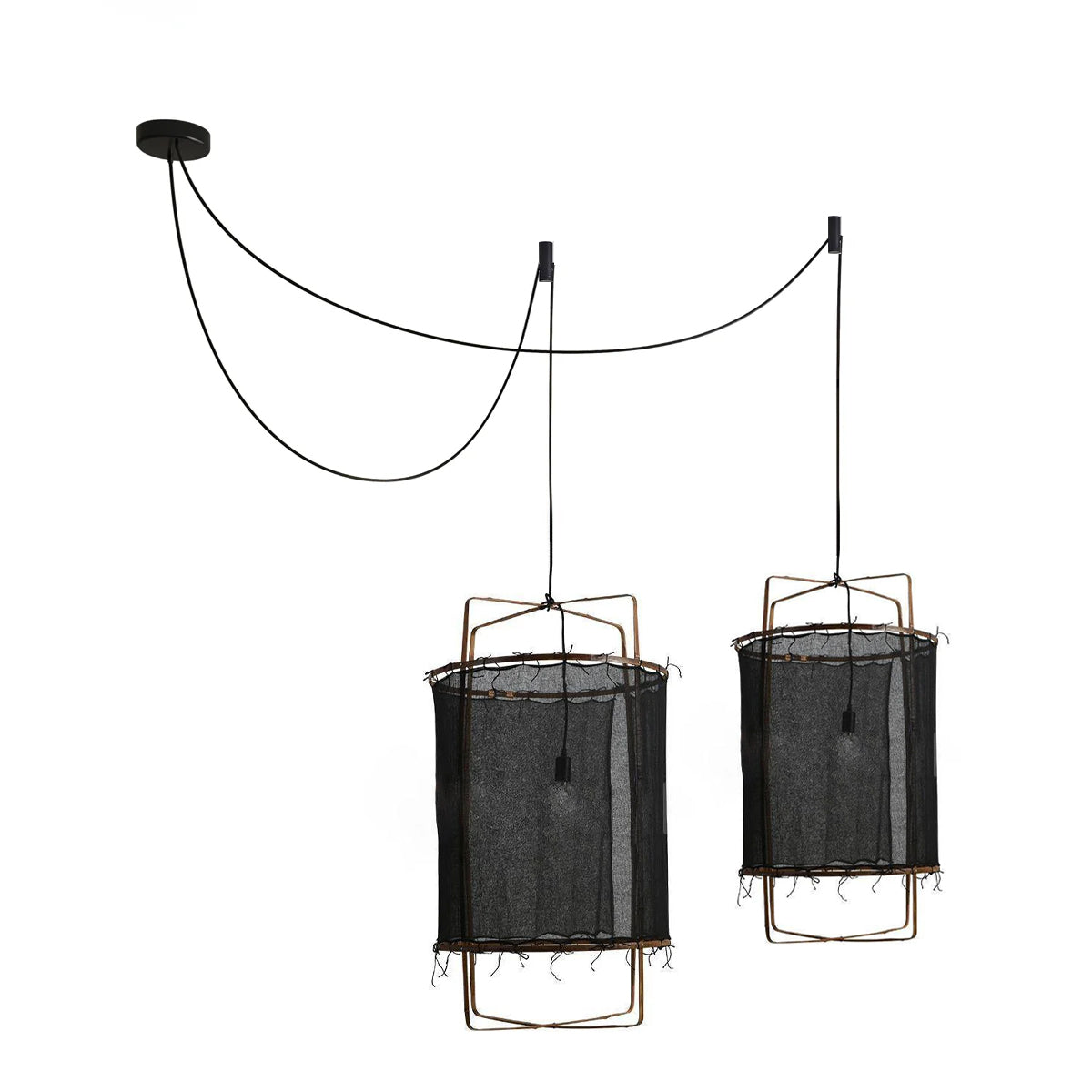Bamboo and Linen Houselight Pendant Light Natural Organic Hanging Lamp for Living Rooms and Dining Areas
