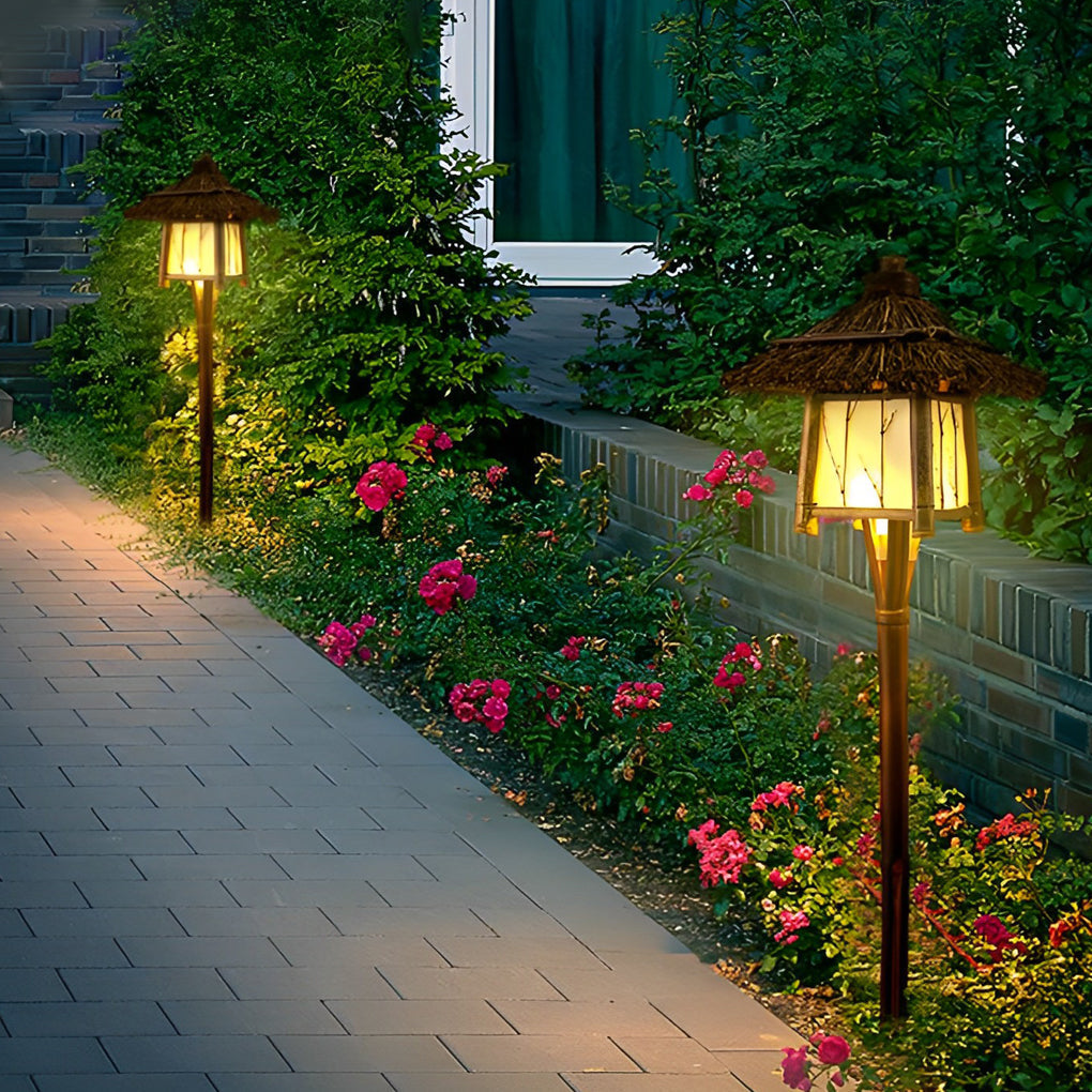 Bamboo Waterproof Outdoor Path Lights and Farmhouse Garden Lawn Lighting Fixture