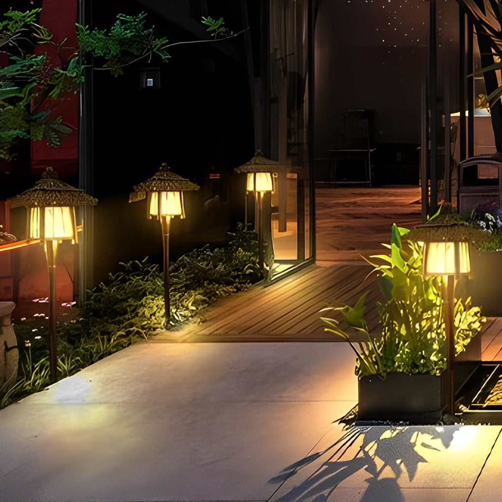 Bamboo Waterproof Outdoor Path Lights and Farmhouse Garden Lawn Lighting Fixture