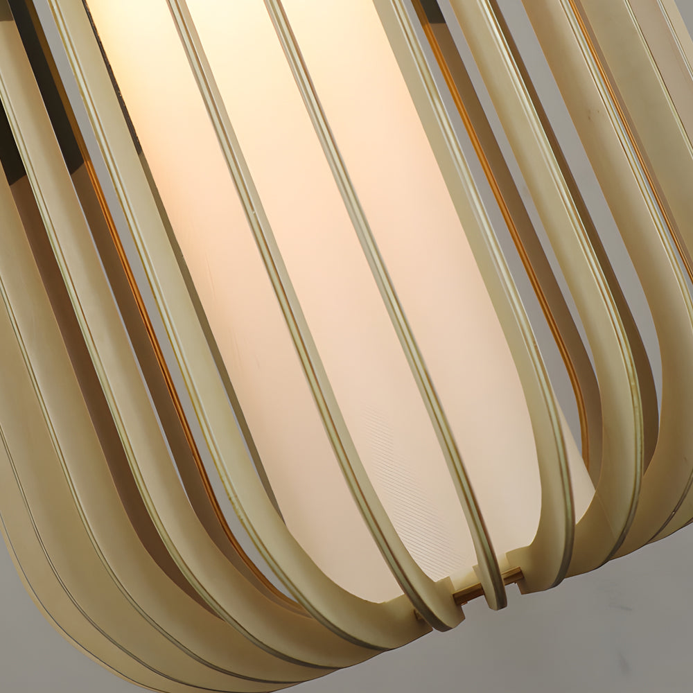 Basswood Japanese Lantern Pendant Light Minimalist Wood Fabric Shade LED Chandelier for Home Decor