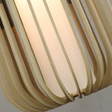 Basswood Japanese Lantern Pendant Light Minimalist Wood Fabric Shade LED Chandelier for Home Decor