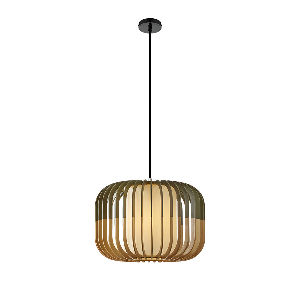 Basswood Japanese Lantern Pendant Light Minimalist Wood Fabric Shade LED Chandelier for Home Decor