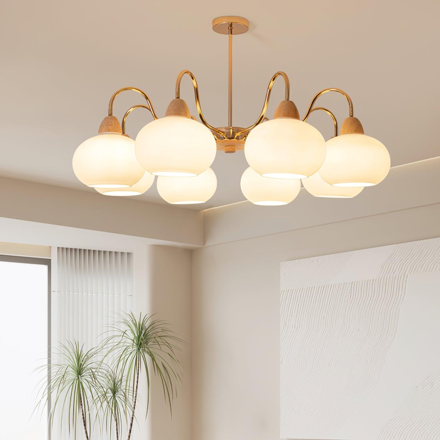 Bauhaus Cream Glass Persimmon Chandelier Mid Century Modern Hanging Pendant Light