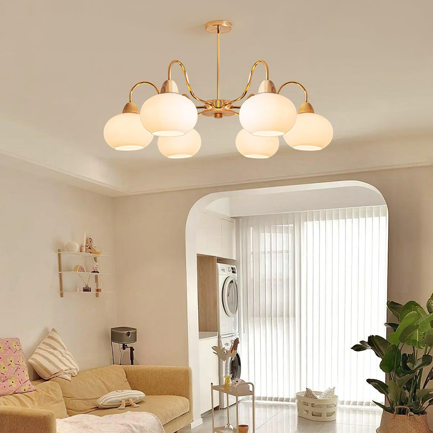 Bauhaus Cream Glass Persimmon Chandelier Mid Century Modern Hanging Pendant Light