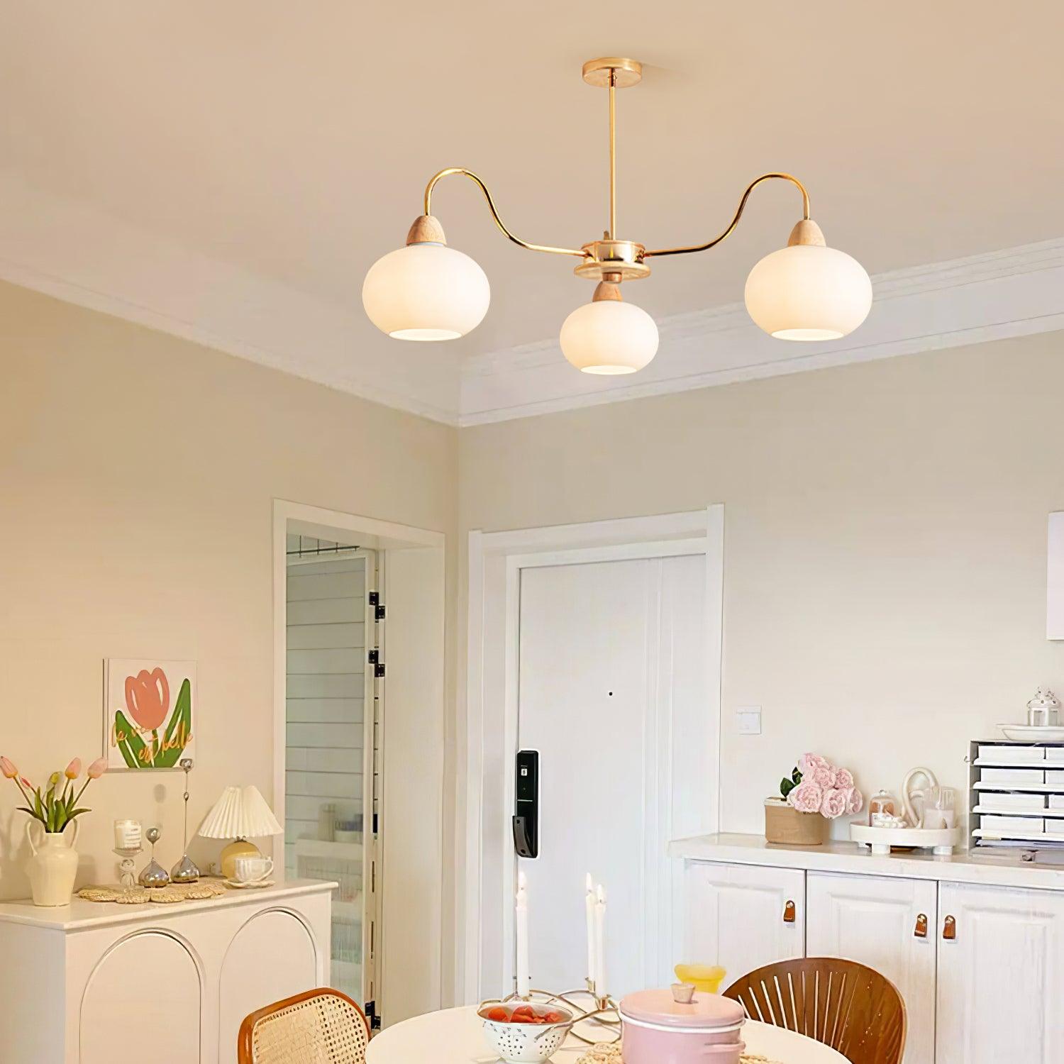 Bauhaus Cream Glass Persimmon Chandelier Mid Century Modern Hanging Pendant Light