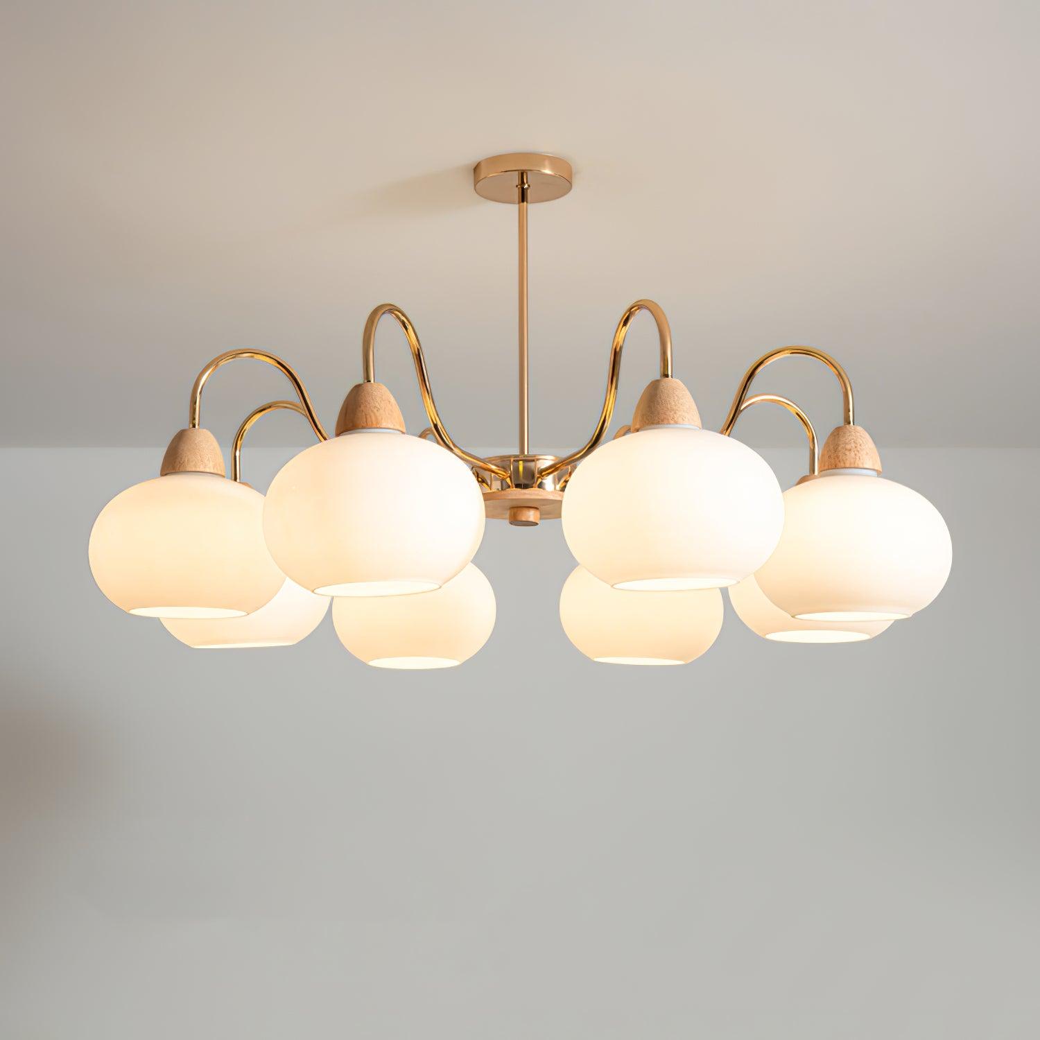 Bauhaus Cream Glass Persimmon Chandelier Mid Century Modern Hanging Pendant Light