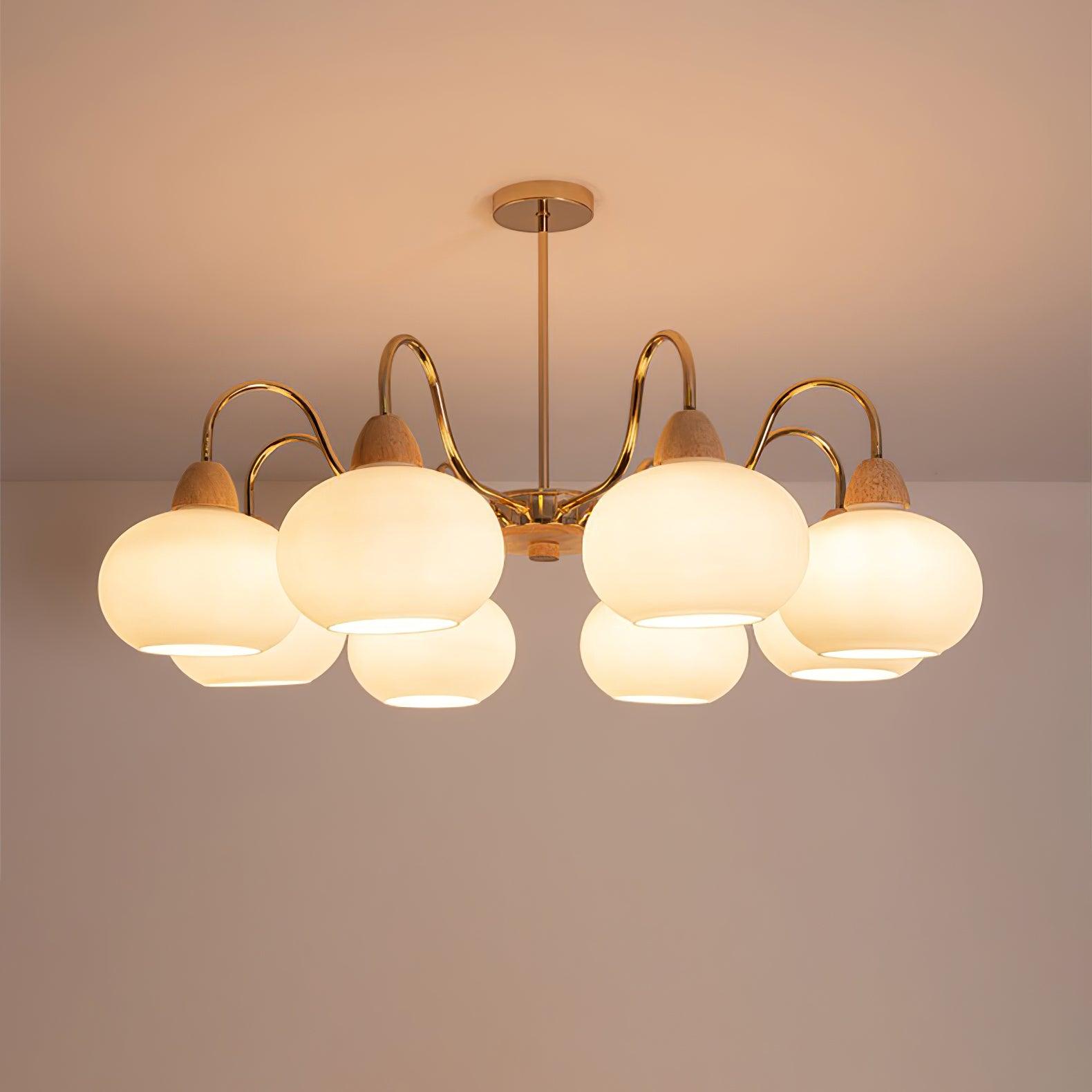 Bauhaus Cream Glass Persimmon Chandelier Mid Century Modern Hanging Pendant Light
