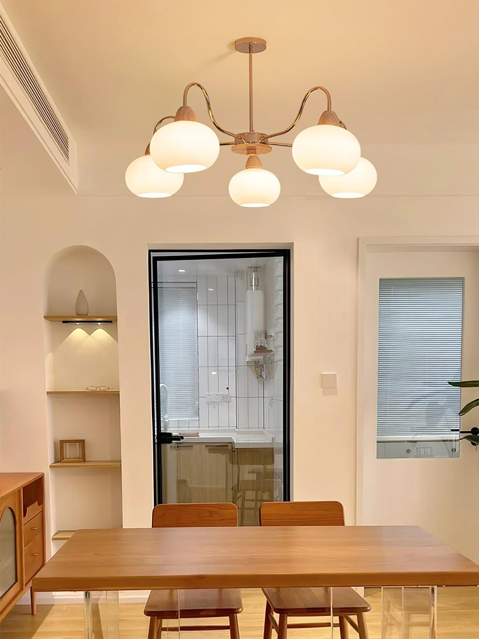 Bauhaus Cream Glass Persimmon Chandelier Mid Century Modern Hanging Pendant Light