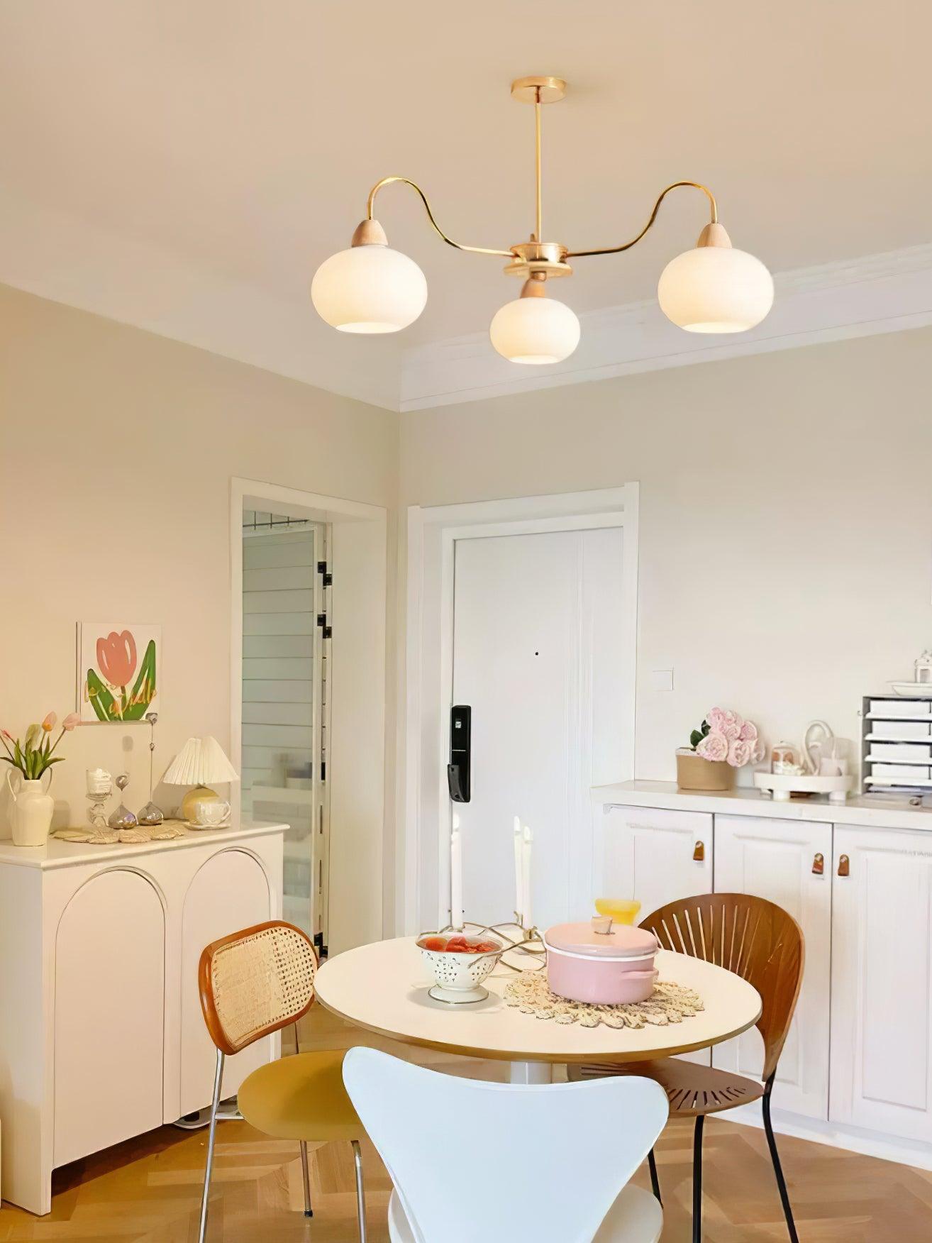 Bauhaus Cream Glass Persimmon Chandelier Mid Century Modern Hanging Pendant Light