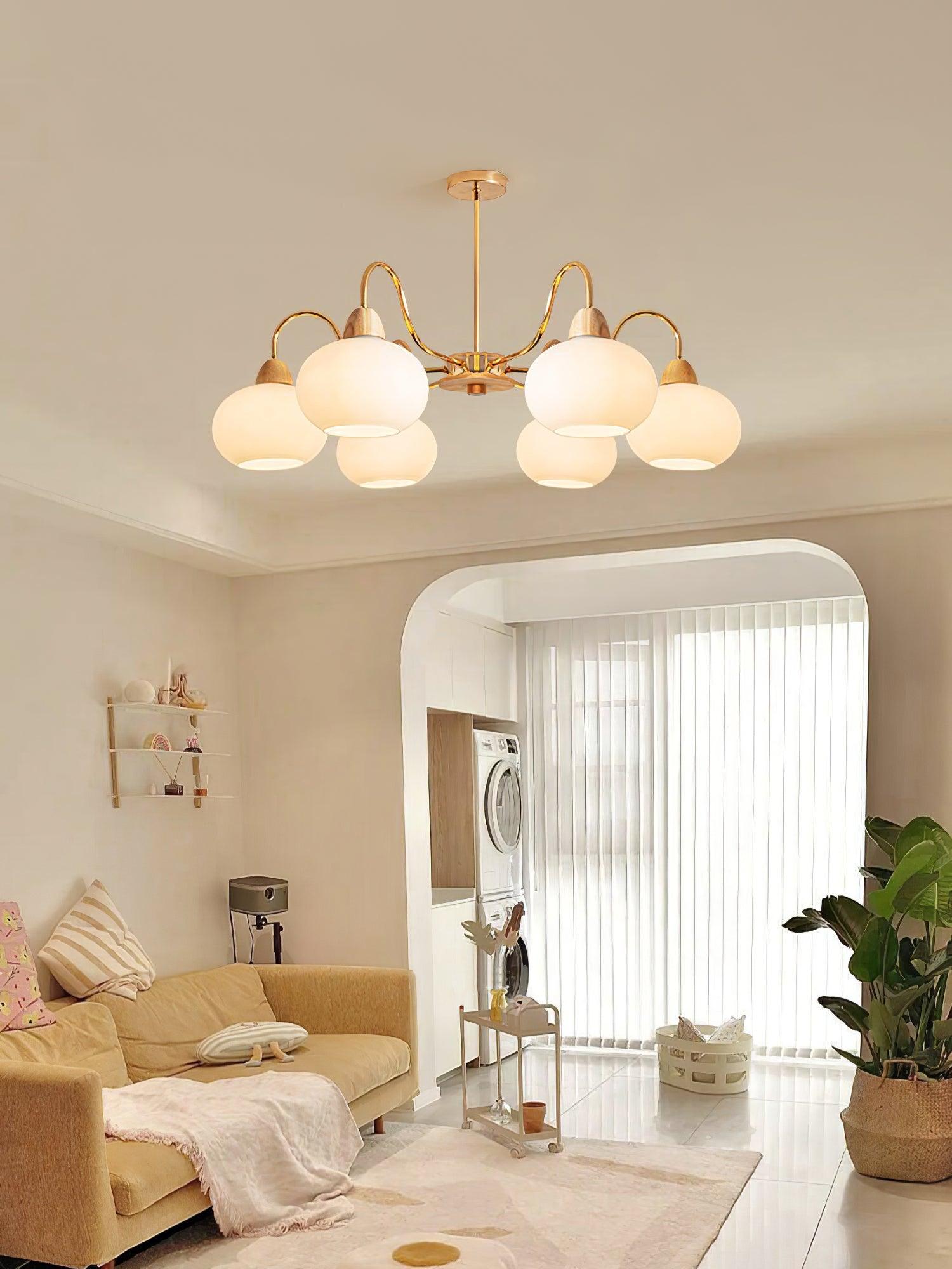 Bauhaus Cream Glass Persimmon Chandelier Mid Century Modern Hanging Pendant Light