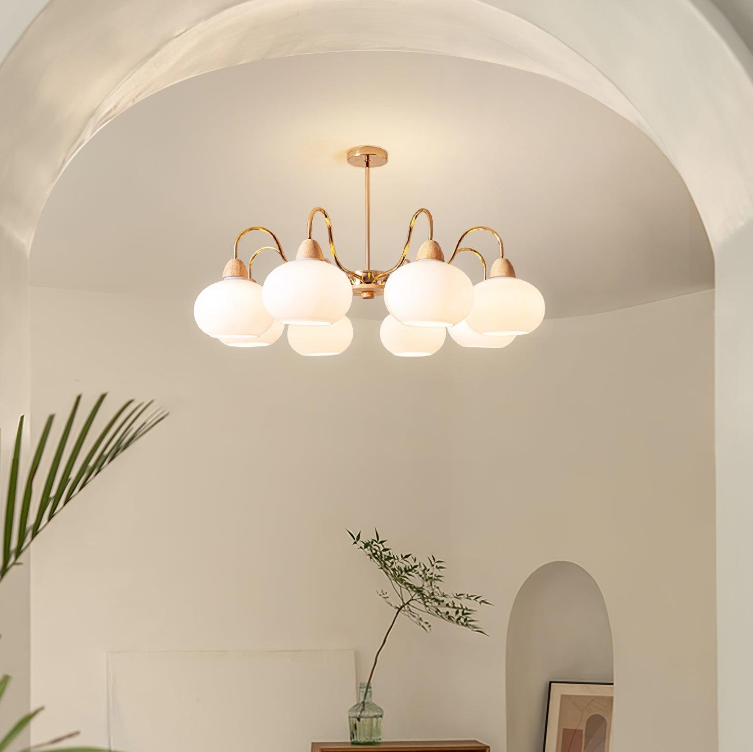 Bauhaus Cream Glass Persimmon Chandelier Mid Century Modern Hanging Pendant Light