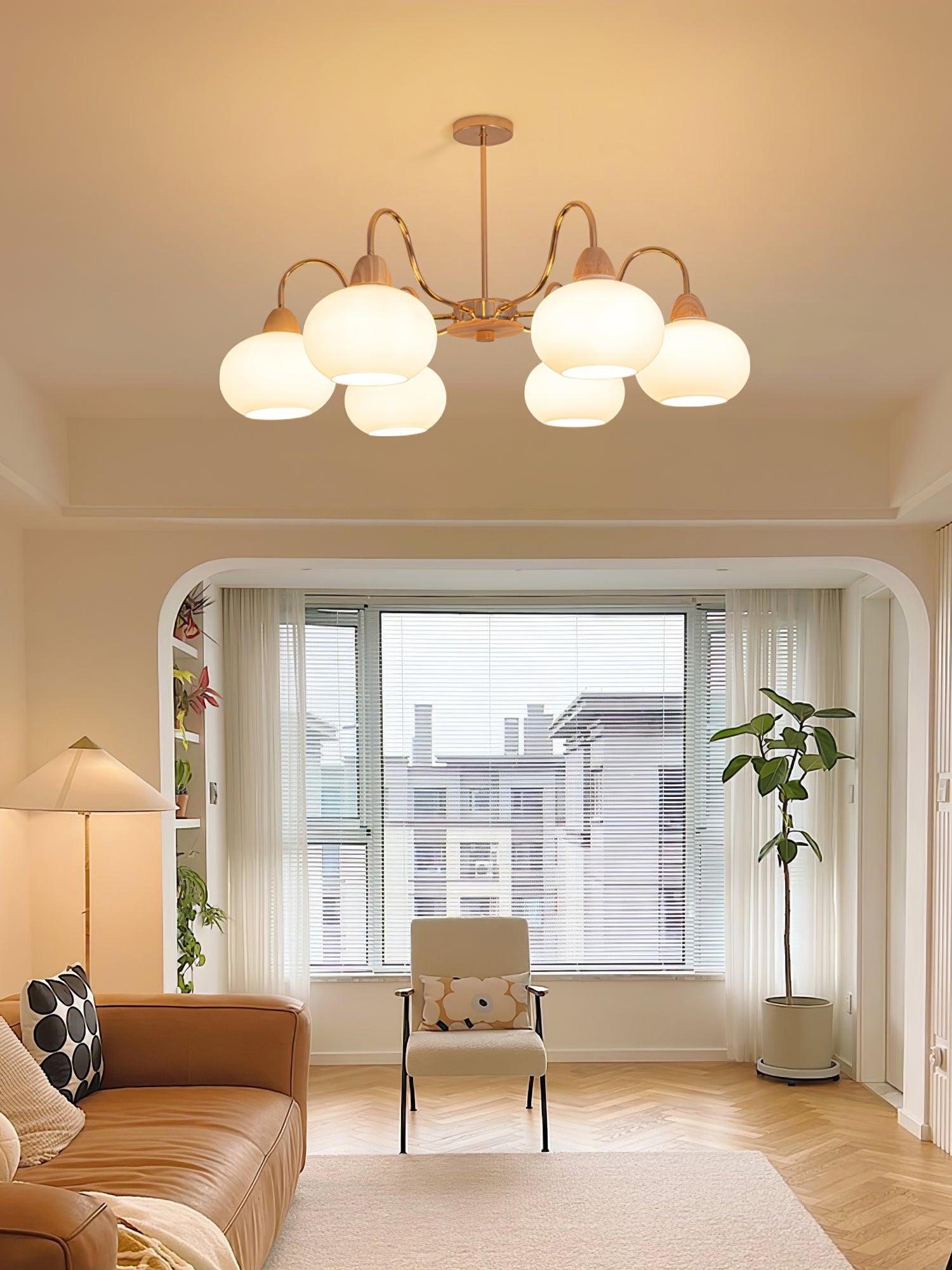 Bauhaus Cream Glass Persimmon Chandelier Mid Century Modern Hanging Pendant Light