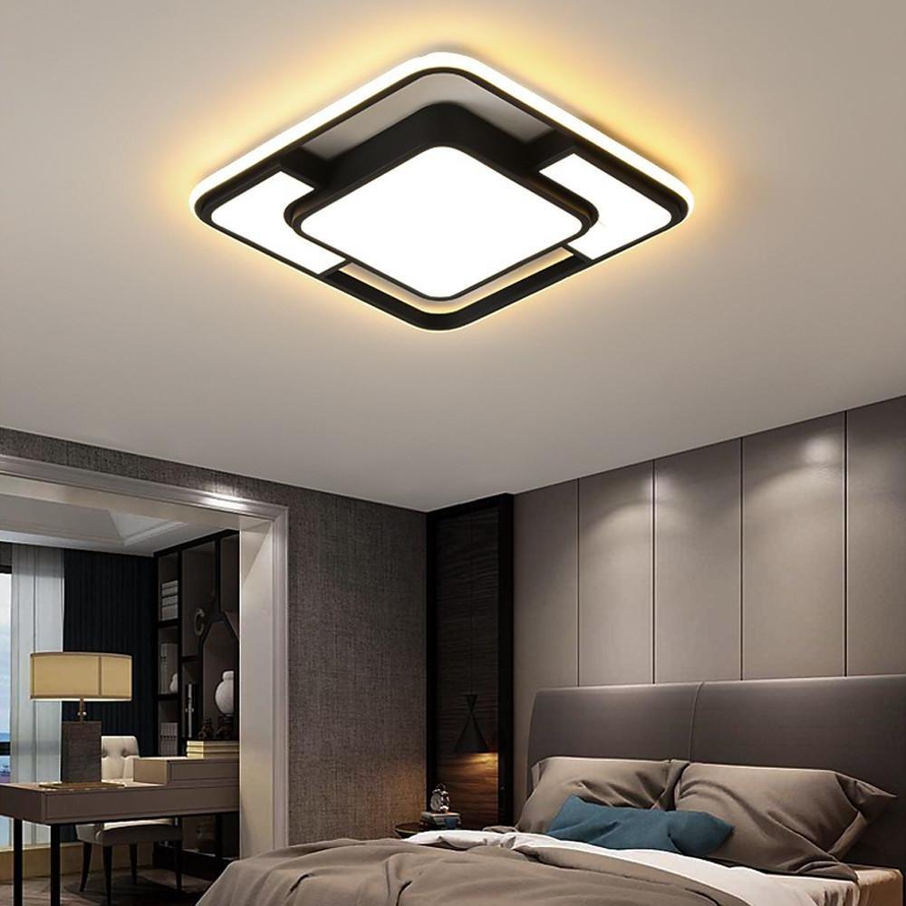 Modern Geometric Square LED Flush Mount Ceiling Light Fixture for Bedroom Living Room and Office