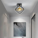 Modern Geometric LED Flush Mount Ceiling Light Dimmable Black and Gold Entryway Lighting