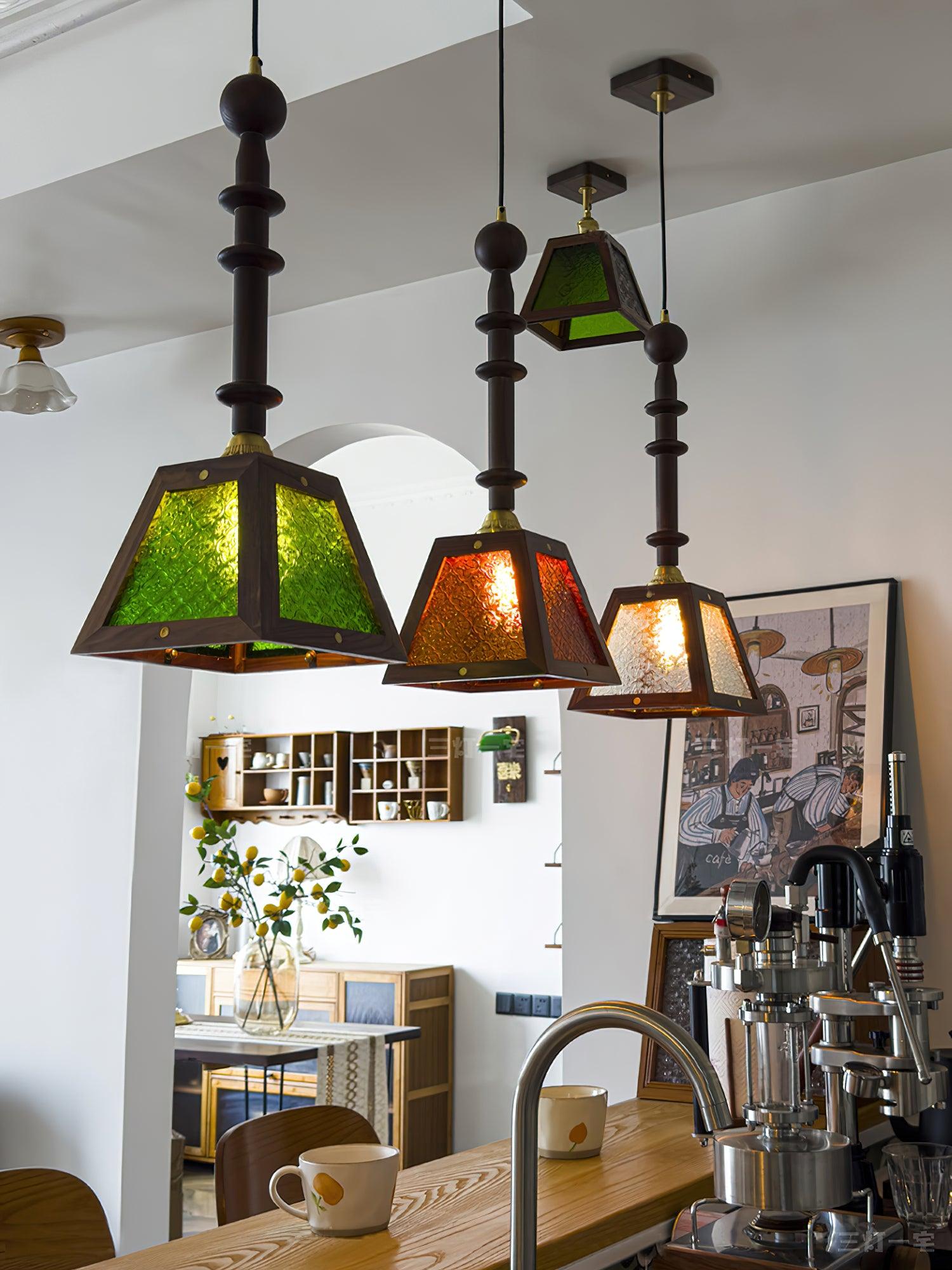 Begonia Glass and Solid Walnut Wood Geometric Pendant Light for Modern Interior Decor
