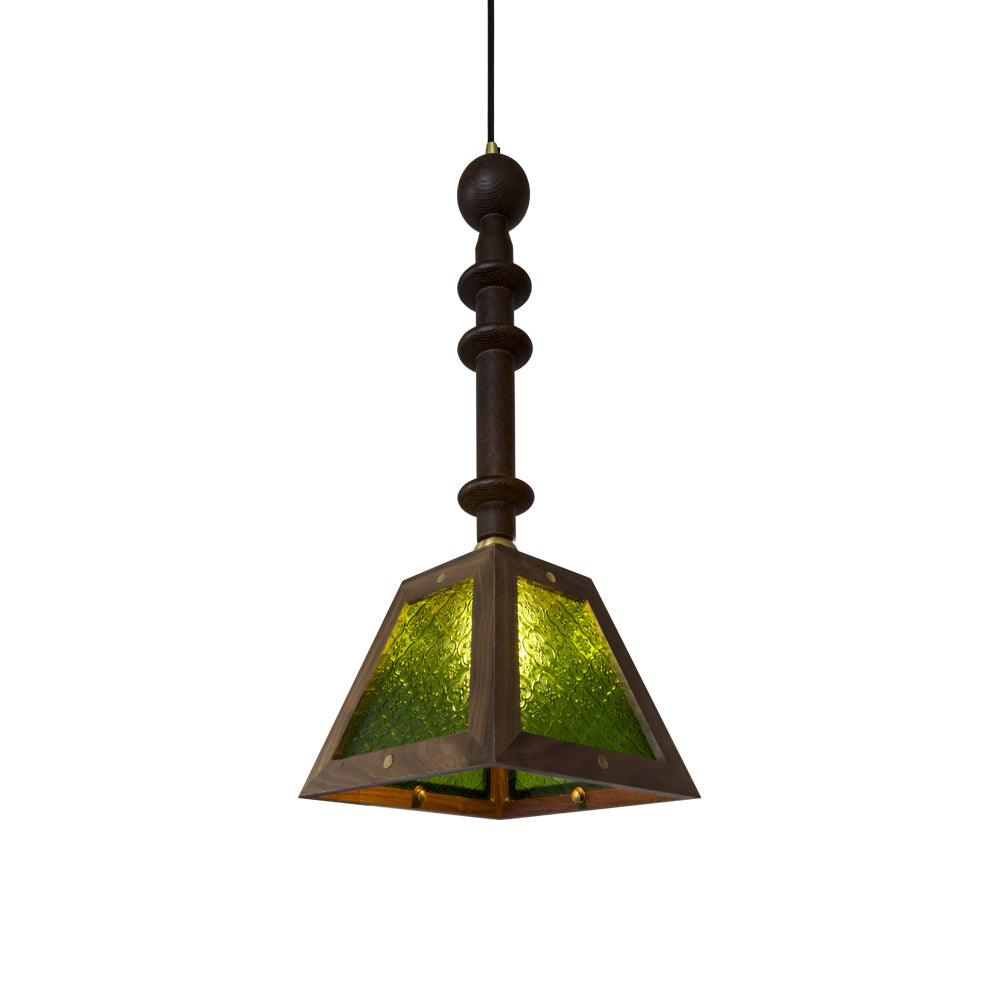 Begonia Glass and Solid Walnut Wood Geometric Pendant Light for Modern Interior Decor