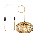Beige Hand Woven Rope Cage Pendant Light Retro Minimalist Semi Flush Mount Ceiling Fixture