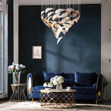 Bennett Modern Layered Crown Chandelier with Integrated LED and Glass Shades for Living Room