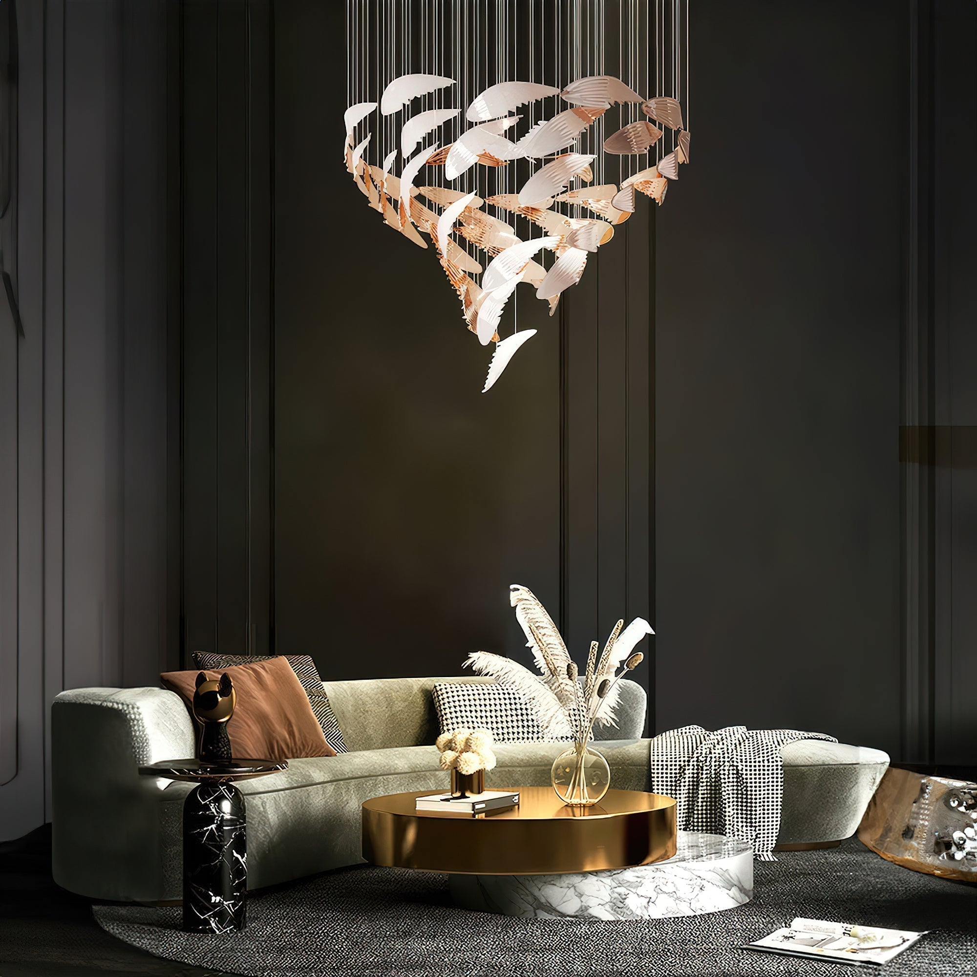 Bennett Modern Layered Crown Chandelier with Integrated LED and Glass Shades for Living Room