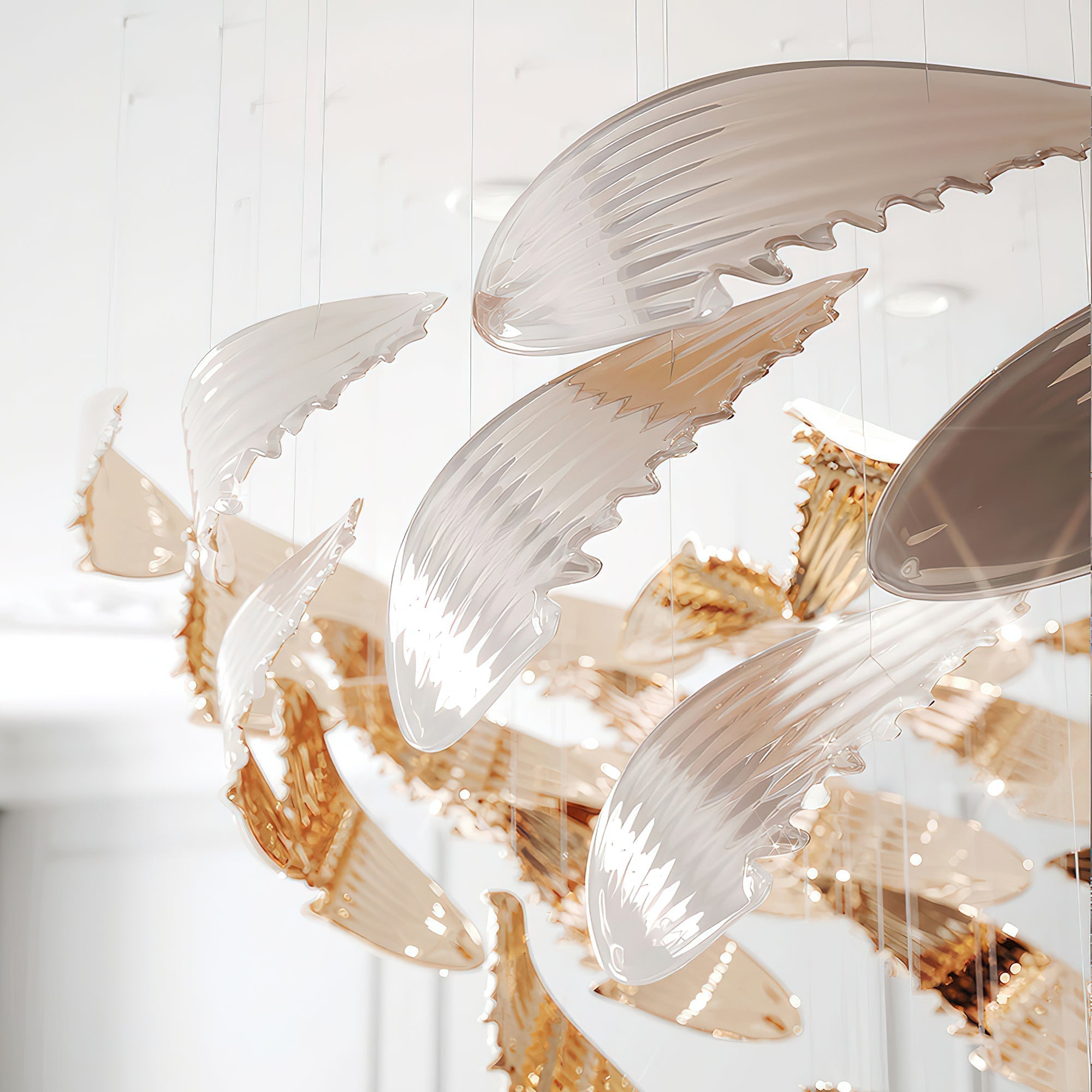 Bennett Modern Layered Crown Chandelier with Integrated LED and Glass Shades for Living Room