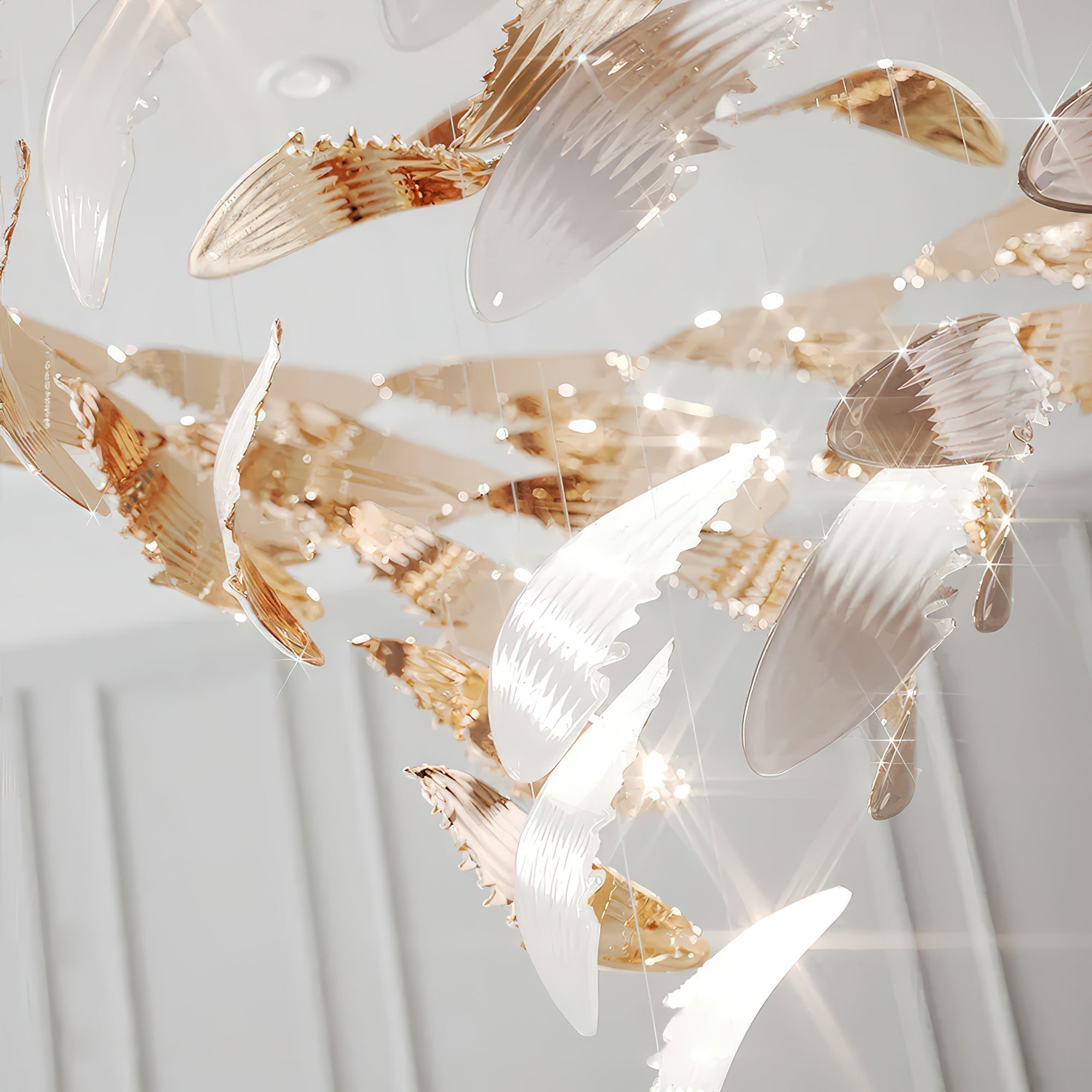Bennett Modern Layered Crown Chandelier with Integrated LED and Glass Shades for Living Room