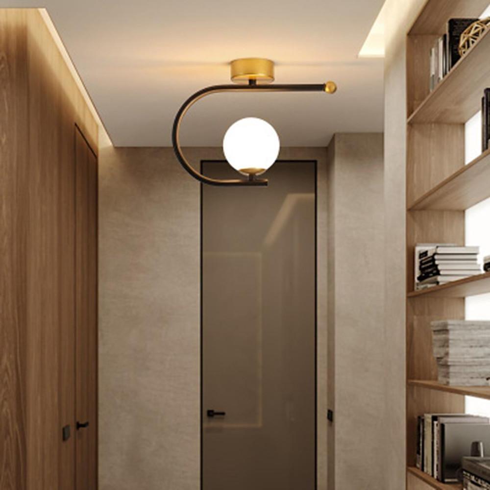 Modern Industrial Black Metal Curve Flush Mount Ceiling Light with Glass Globe LED