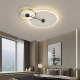Modern Geometric Circles Dimmable LED Flush Mount Ceiling Light for Bedroom and Living Room Gold Finish