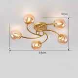 Modern Swirled Metal Flush Mount Light with Elegant Glass Globes for Ambient Bedroom Lighting