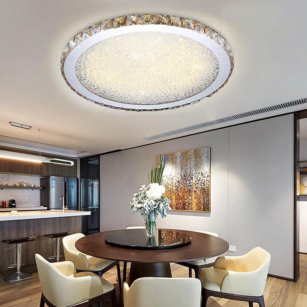 16 Inch Round Crystal LED Flush Mount Ceiling Light Modern Antique Painted Metal Fixture