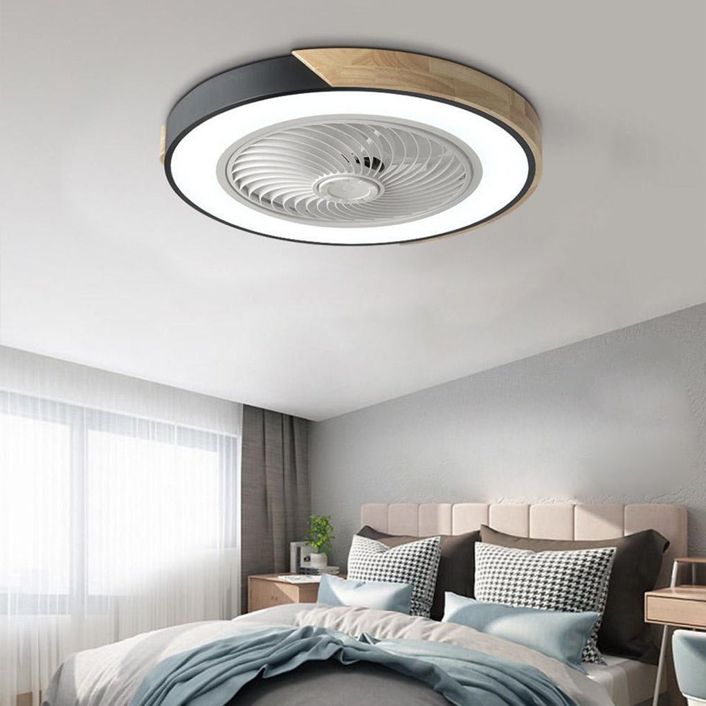 Modern Flush Mount Bladeless Ceiling Fan with Integrated LED Light and Remote Control