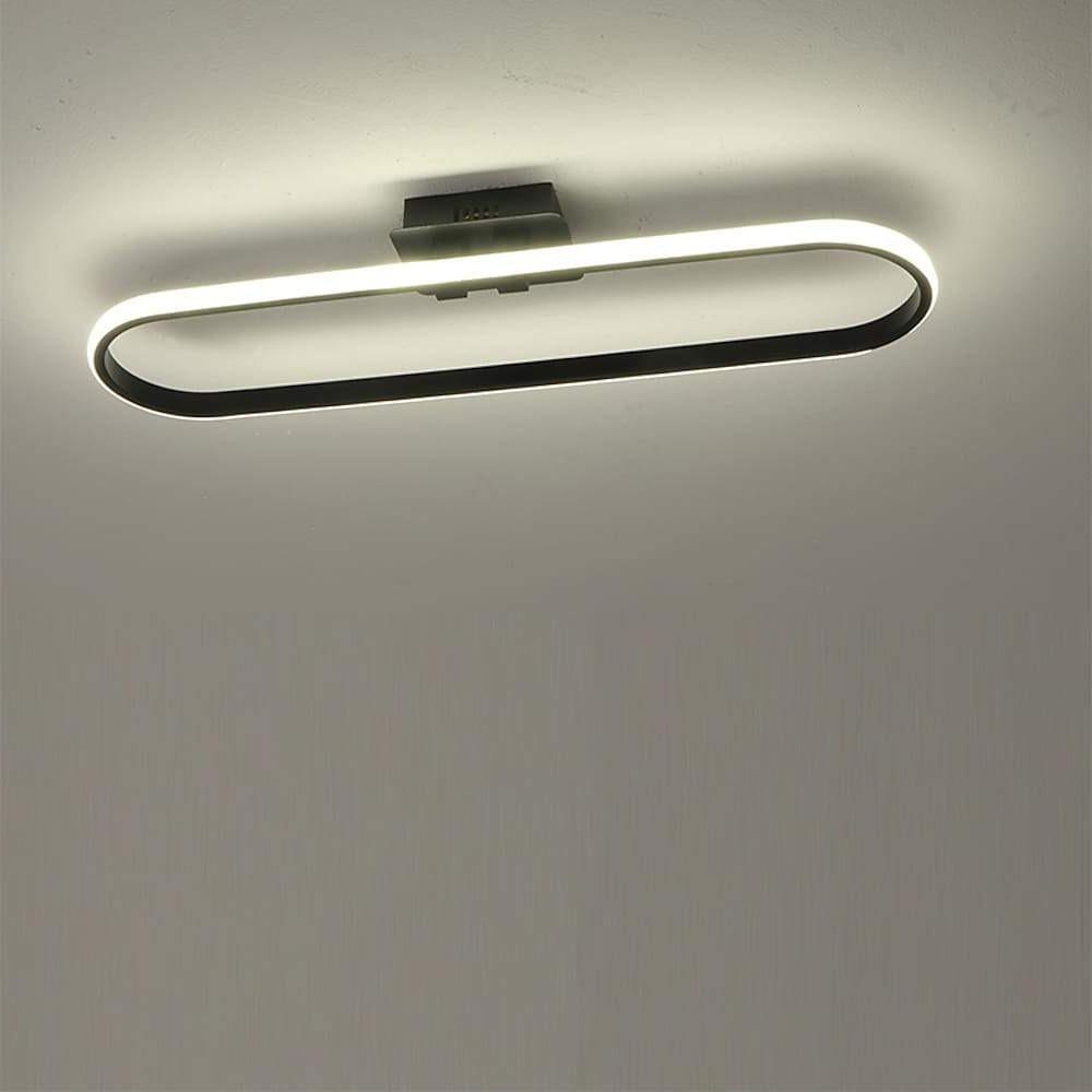 Modern Rounded Rectangle LED Flush Mount Ceiling Light Dimmable Black Fixture 28 Inch