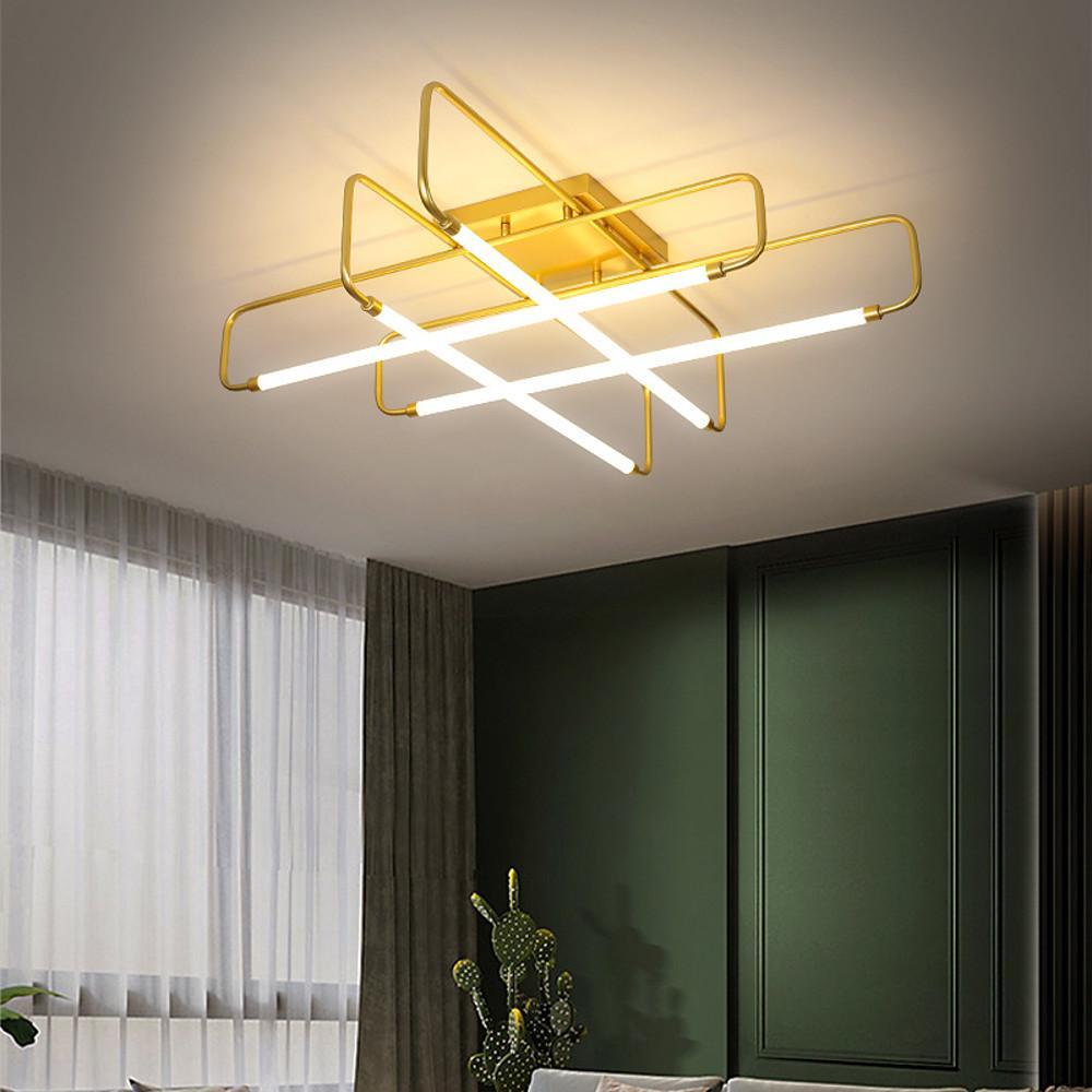 Modern Dimmable LED Geometric Lantern Flush Mount Ceiling Light Fixture for Living Room